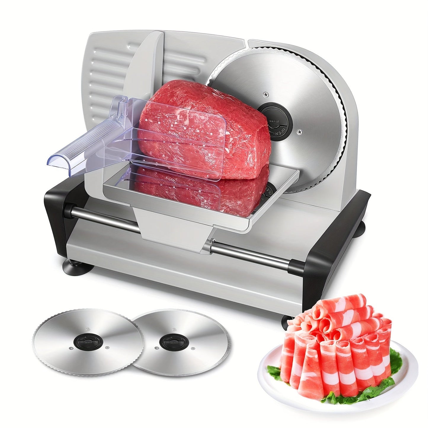 Electric Meat Slicer 200W Deli Food Slicer with Two 7.5" Removable Stainless Steel Blades for Entryways, Bedrooms and Living Spaces