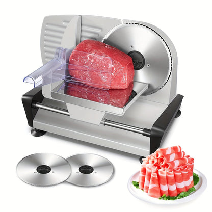 Electric Meat Slicer 200W Deli Food Slicer with Two 7.5" Removable Stainless Steel Blades for Entryways, Bedrooms and Living Spaces