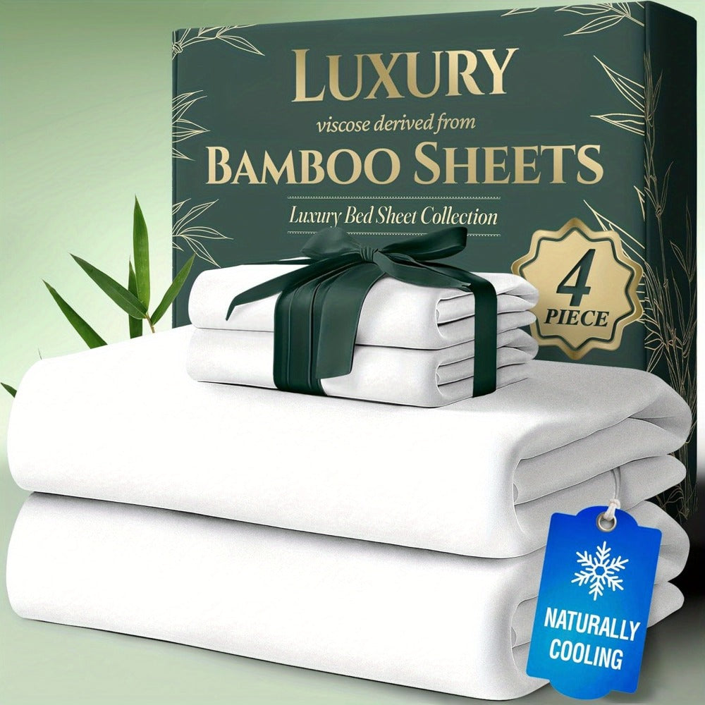 Bed Sheet Set Bamboo-Derived Fabric with Four Bed Sizes, specified Sheet Dimensions and Thirteen Colors