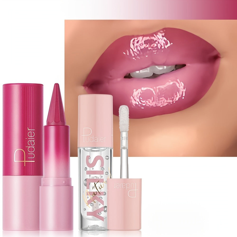 Lip Oil Lip Liner Duo 2-in-1 Precision Tip – Glossy Nourishing Hydrating Long-Lasting Silky Smooth Lip Color Pencil for Women Daily Glam