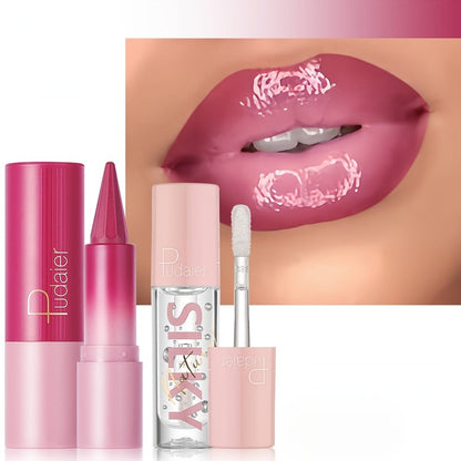Lip Oil Lip Liner Duo 2-in-1 Precision Tip – Glossy Nourishing Hydrating Long-Lasting Silky Smooth Lip Color Pencil for Women Daily Glam