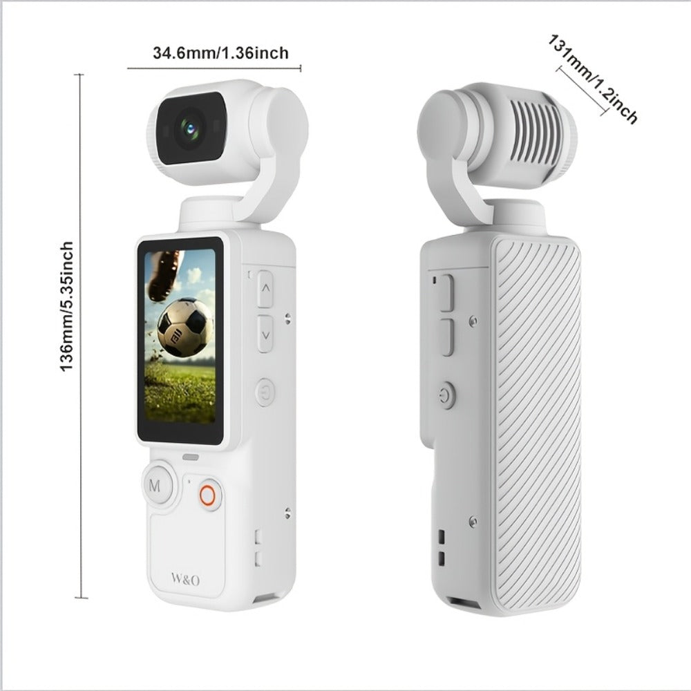 W&O 4K-Labeled Pocket Action Camera with 180-Degree Rotating Lens, 1.9-Inch Screen and 2000mAh Battery Marking