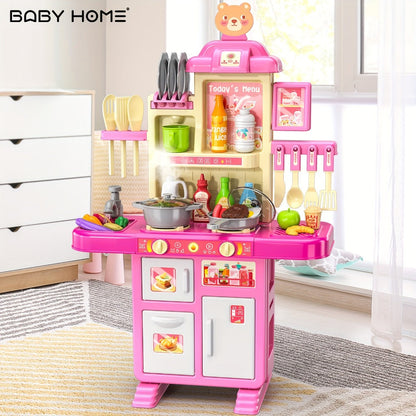 Pretend Play Kitchen Playset with Lights & Sounds, Interactive Toy Kitchen Accessories for Toddlers Ages 3+