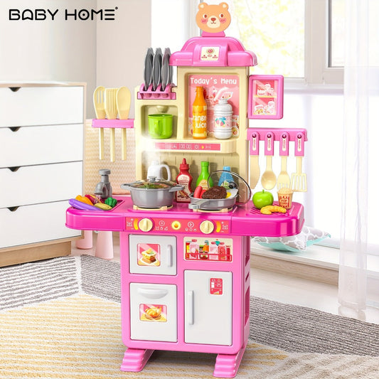 Pretend Play Kitchen Playset with Lights & Sounds, Interactive Toy Kitchen Accessories for Toddlers Ages 3+