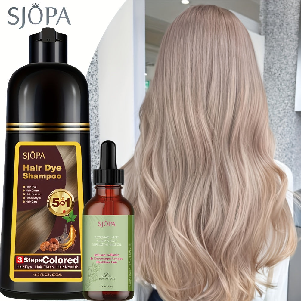 Natural Hair Dye Shampoo Kit 3-in-1 with Rosemary Oil & Squalane, Plant-Based Gray Hair Coverage