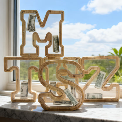 Alphabet Wooden Money Bank for Adults A to Z Letter Piggy Bank – Personalized Coin Bank Home Decor Craft Art Decoration