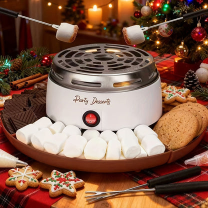 Electric S'mores Maker Indoor Tabletop Marshmallow Roaster Station with 4 Compartment Trays & 4 Roasting Forks