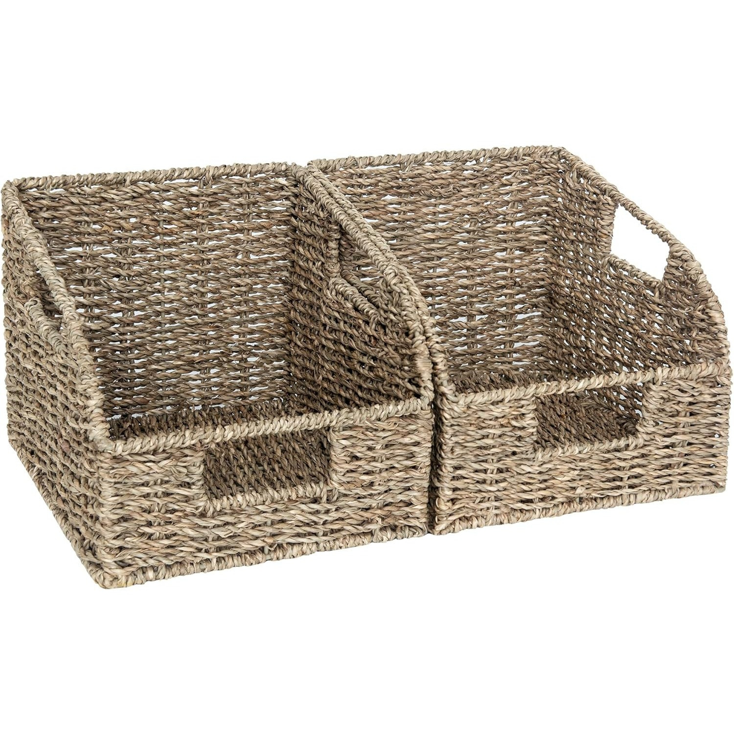 Water Hyacinth Pantry Storage Baskets 2-Pack with Seagrass Options and Integrated Shelf Handles