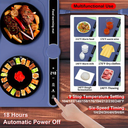 Electric Food Warming Mat with 6 Temperature Levels & Timer for Entryways, Bedrooms and Living Spaces