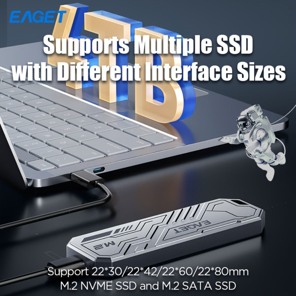 SE910D NVMe SSD Enclosure USB-C 10Gbps, Aluminum M.2 PCIe & NGFF SATA External Case, USB 3.2 Gen 2 Type-C Adapter