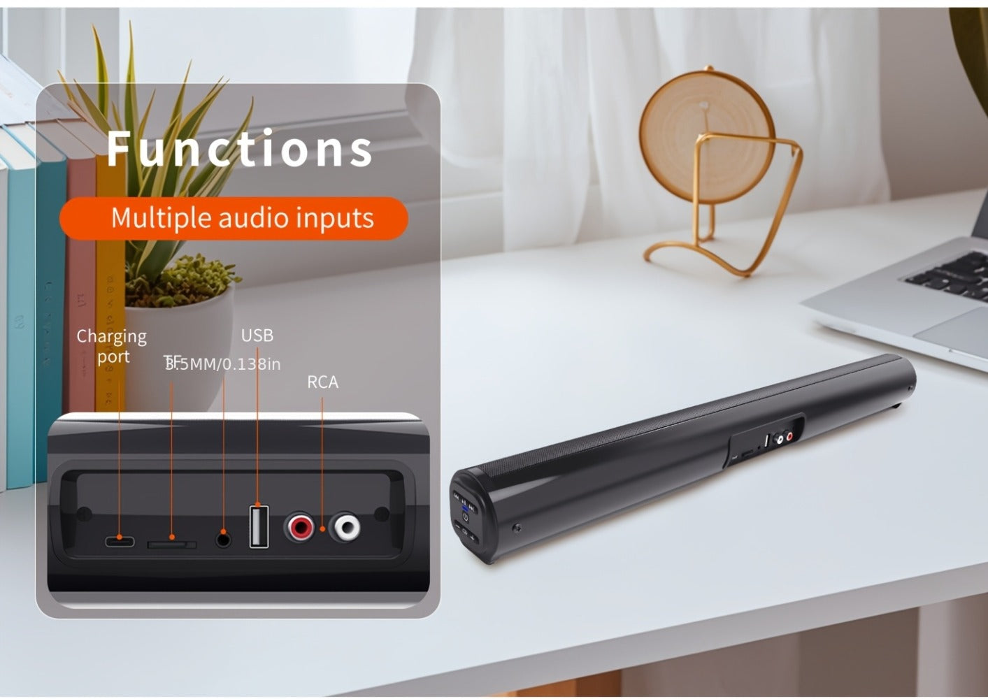 4D Echo Pearl Hi-Fi Soundbar with Subwoofer, Surround Sound Speaker System for TV, Computer & Laptop