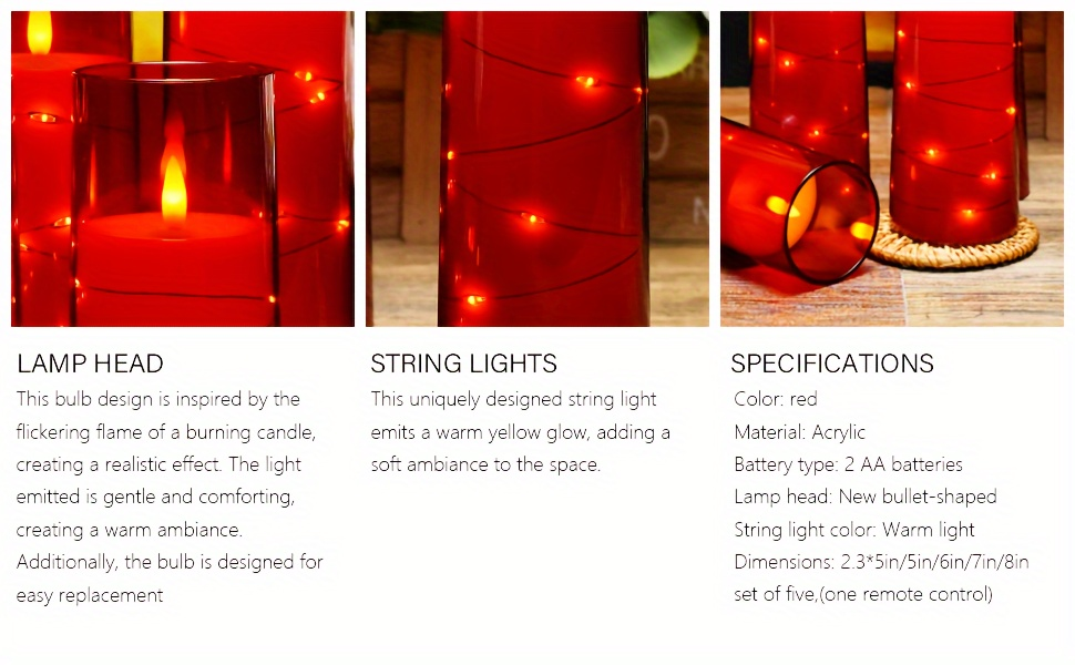 Flameless LED Candles with Remote Control Timer and Star String Lights Set of 5 or 7 Pillar Candles for Wedding Garden Home Decor
