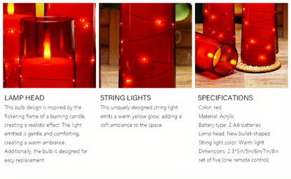 Flameless LED Candles with Remote Control Timer and Star String Lights Set of 5 or 7 Pillar Candles for Wedding Garden Home Decor