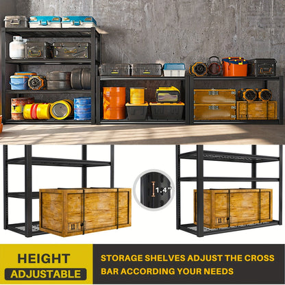 5 Tier Metal Shelving Unit Adjustable Up to for Garage Workshop Commercial Storage Rack No Bolt Easy Assembly Black