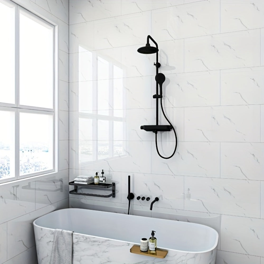 Marble Peel and Stick Wall Panels Self-Adhesive 3D Decorative Tiles – Glossy Marble Sheets, for Entryways, Bedrooms and Living Spaces