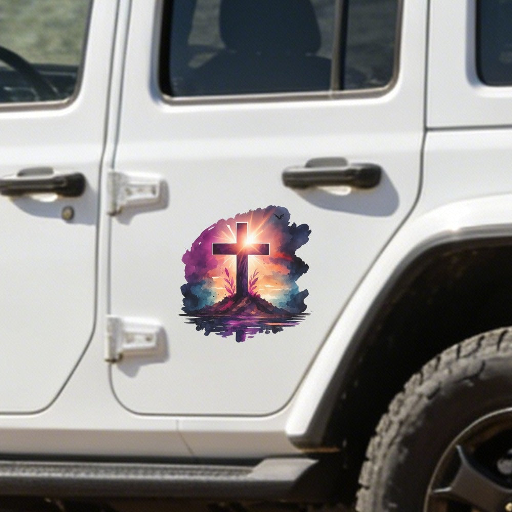 Sunset Cross Vinyl Vehicle Decal with One- or Four-Piece Checkout Options for Windows and Body Panels