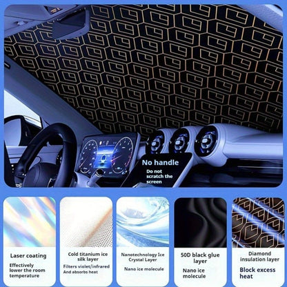 Laser Insulation Windshield Sunshade 5-Layer Thickened Front Window Heat Blocker Diamond Pattern Gold Black Fits All Vehicles Ford F150