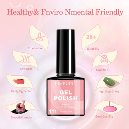 20-Color Gel Nail Polish Kit, Model ZH666-2 with UV LED Lamp, Red-to-Pink Shades, Base Coat and Top Coats