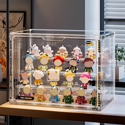 Acrylic Display Case for Figures 3 & 4 Tiers with Adjustable Dividers – Clear Dust-Proof Showcase Box with Magnetic Door for Collectibles