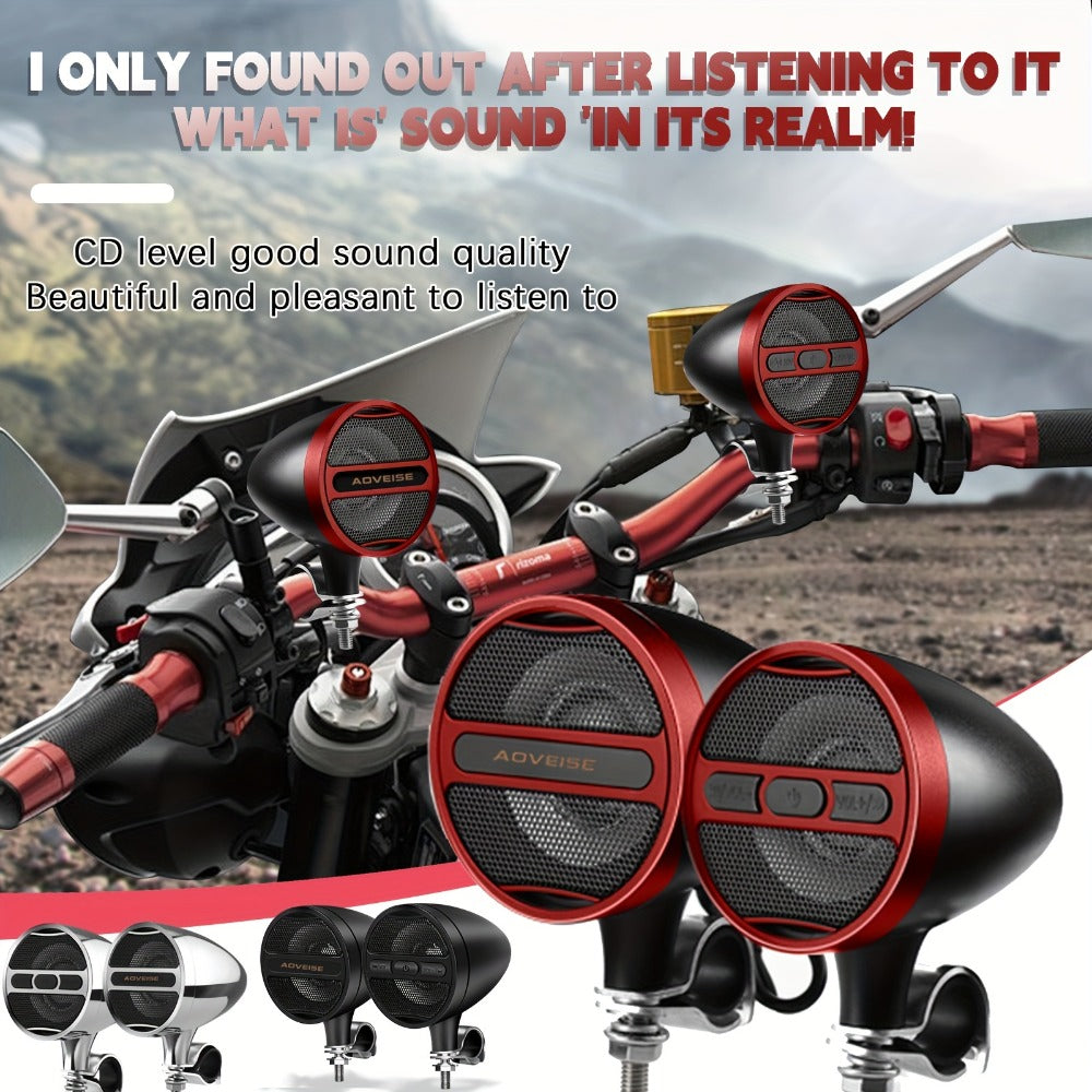 Motorcycle Bluetooth Stereo Speaker System with Built-In Amplifier – 3" Handlebar Mount Speakers, MP3 & USB, 12V, 20W×2 for ATV