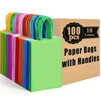 Paper Gift Bags with Handles Bulk 20/40/100pcs, Rainbow Colorful Kraft Party Favor Bags for Kids Birthday