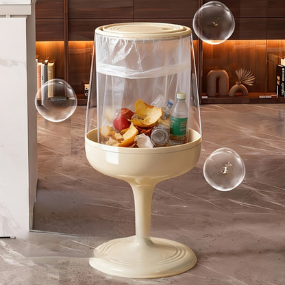 Wine Glass-Shaped Trash Can with Press Lid, 28.15-Inch Height and Red, Cream White or Black Finish
