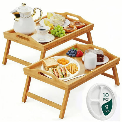 Bamboo Bed Tray Table with Foldable Legs & Handles, Breakfast Tray for Eating, Working & Snacking in Bed