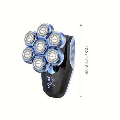 Skull Shaver for Bald Men 5-in-1 Rechargeable Rotary Electric Razor - 7D Floating Heads, 3-Speed LED Display Grooming Kit