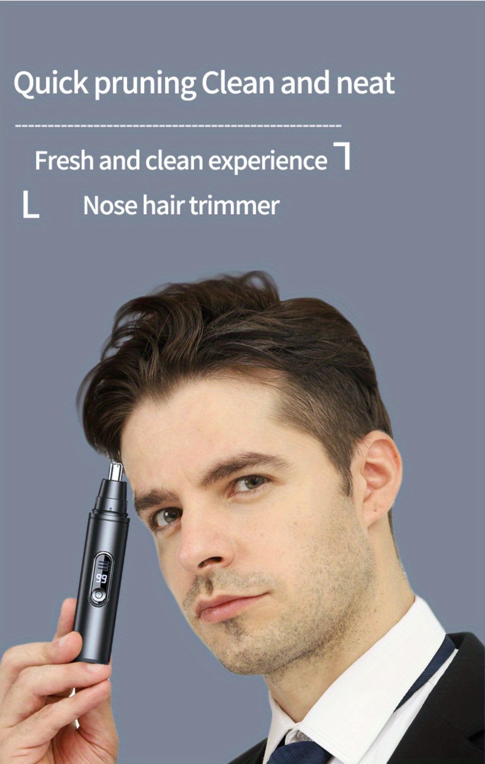 Nose Hair Trimmer Electric Painless 3-in-1 USB Rechargeable with LED Display – Trims Nose Ear Hair Eyebrows Waterproof Grooming Device