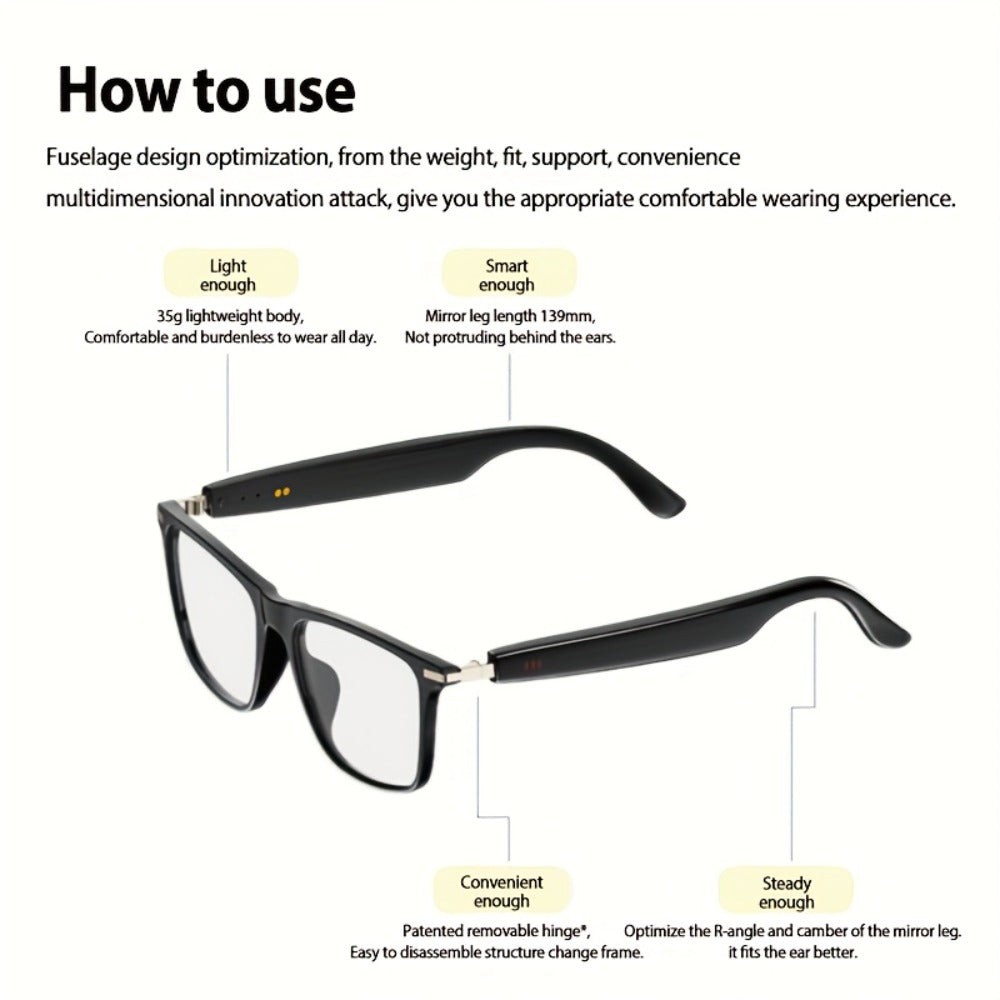 Anti-Blue Light Smart Audio Glasses Bluetooth 5.3 HiFi Open-Ear Wireless Calls Music Anti-UV Lens for an Everyday Personal Care Routine