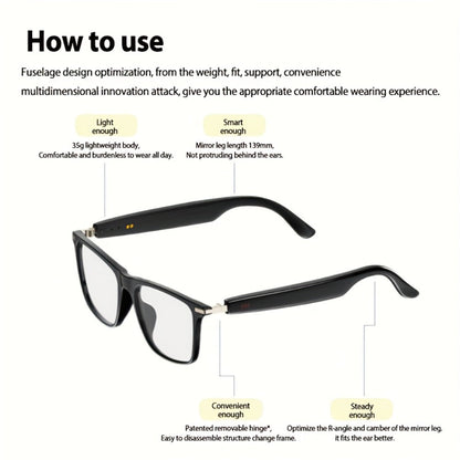 Anti-Blue Light Smart Audio Glasses Bluetooth 5.3 HiFi Open-Ear Wireless Calls Music Anti-UV Lens for an Everyday Personal Care Routine