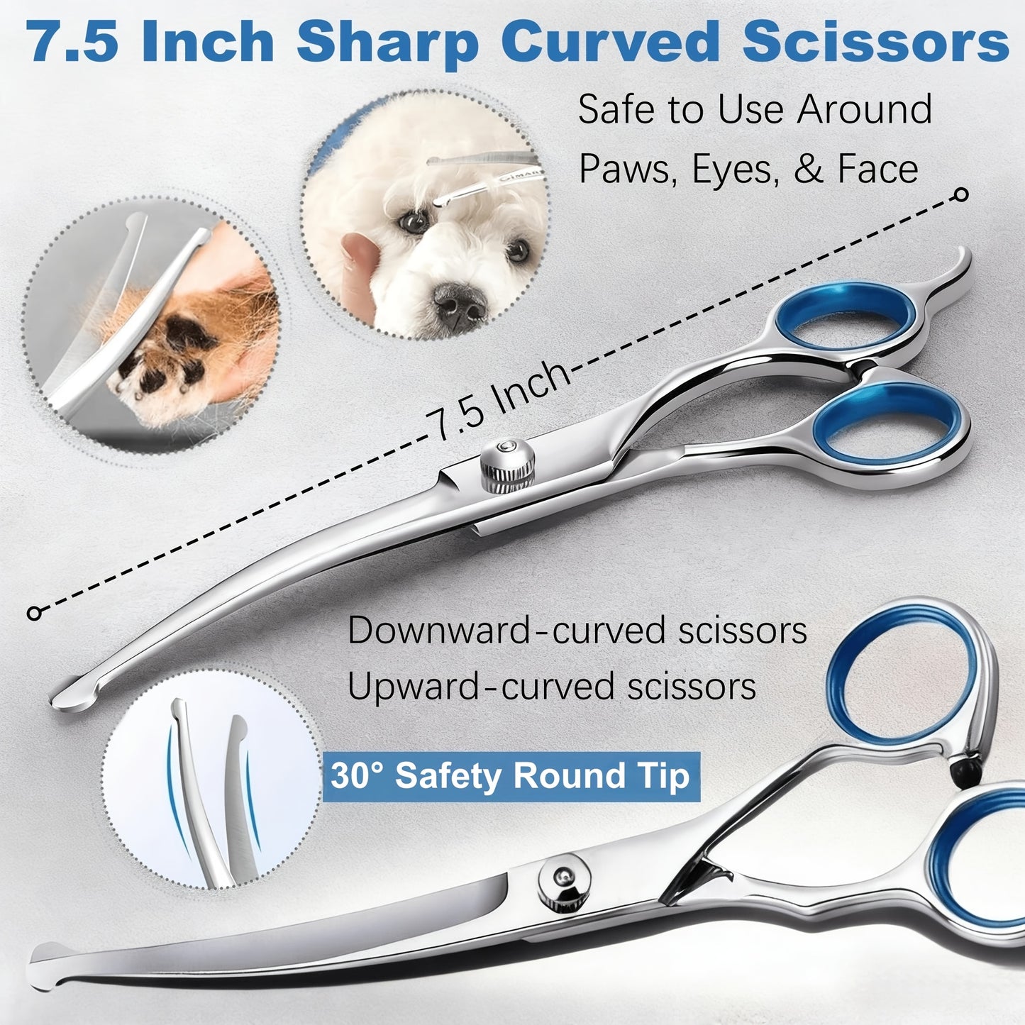 Dog Grooming Scissors Set 7-in-1 Professional Ceramic Coated Stainless Steel Safety Round Tip Straight Thinning Curved Scissors Comb Kit