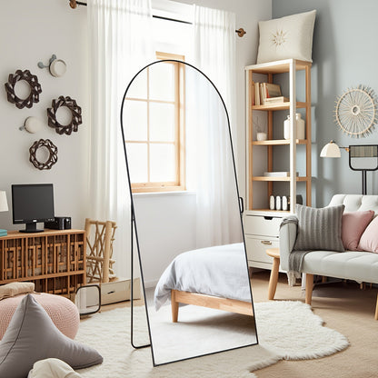Full Length Mirror Floor Standing, Arched & Rect Body Mirror with Stand, Hanging or Leaning Wall Mirror, Aluminum Alloy Thin Frame