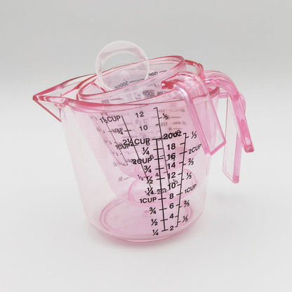 Pink Four-Piece Measuring Set with 150ml, 300ml and 600ml Cups, 20ml Spoon and Multi-Unit Markings