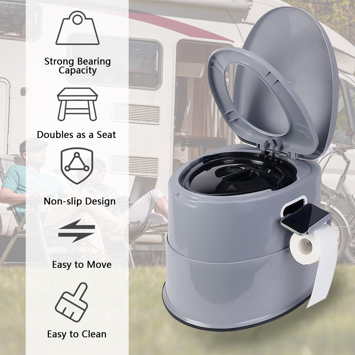 Portable Camping Toilet for Adults Extra Large Tall Spacious with Lid Hygienic Outdoor Travel Toilet for Car Hiking Beach Camping Fishing