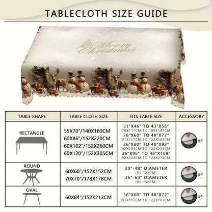 Tablecloth with Snowman, Reindeer and Christmas Tree Print in Round, Oval and Rectangle Sizes