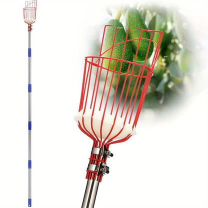 8FT Fruit Picking Pole with Basket, Height-Adjustable Tree Picker for Apples, Mangoes, Lemons, Oranges and Orchard Harvesting