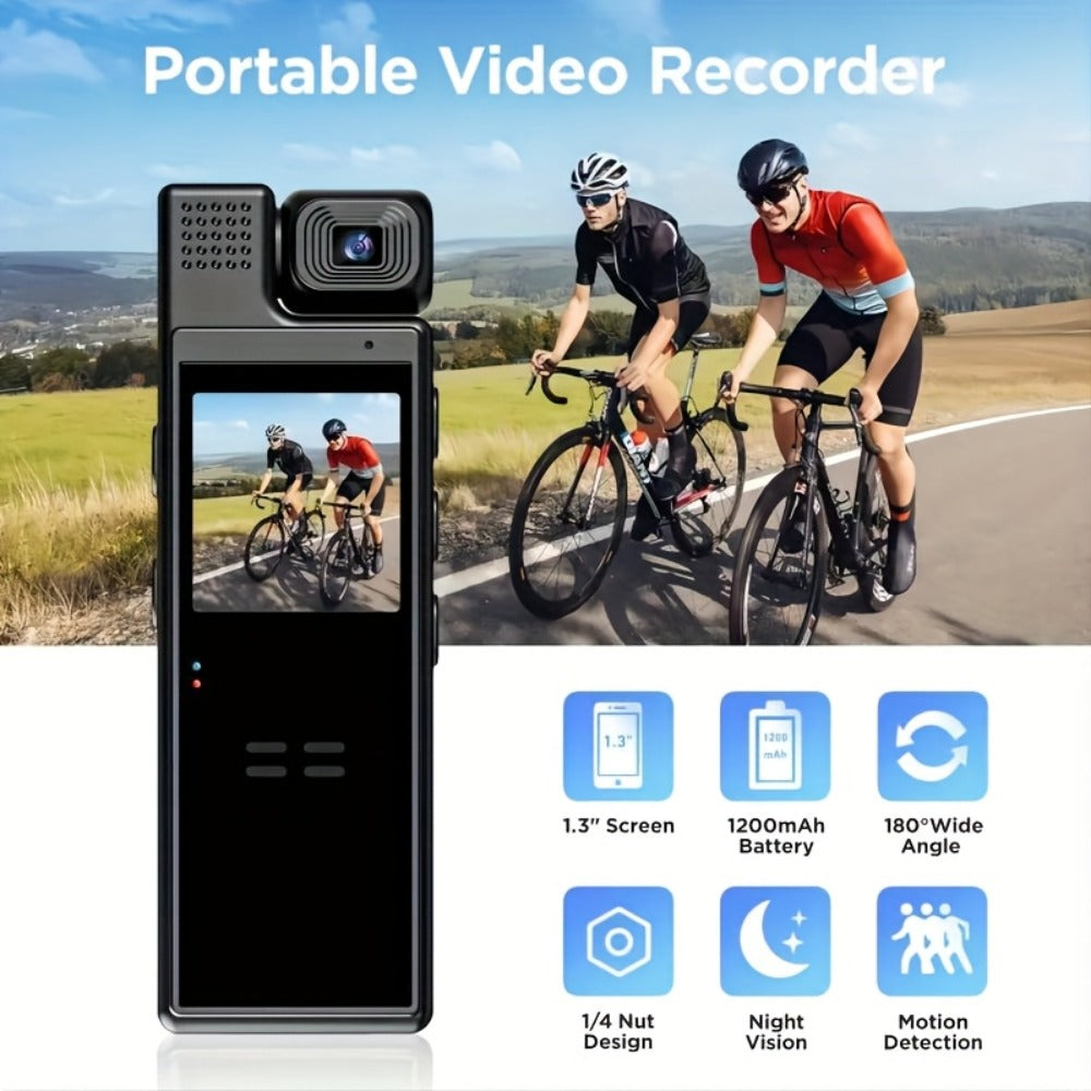1080P HD Pocket Camcorder with 180° Rotatable Lens, Handheld Body Camera, USB Charging, Compact Smart Recorder for Travel