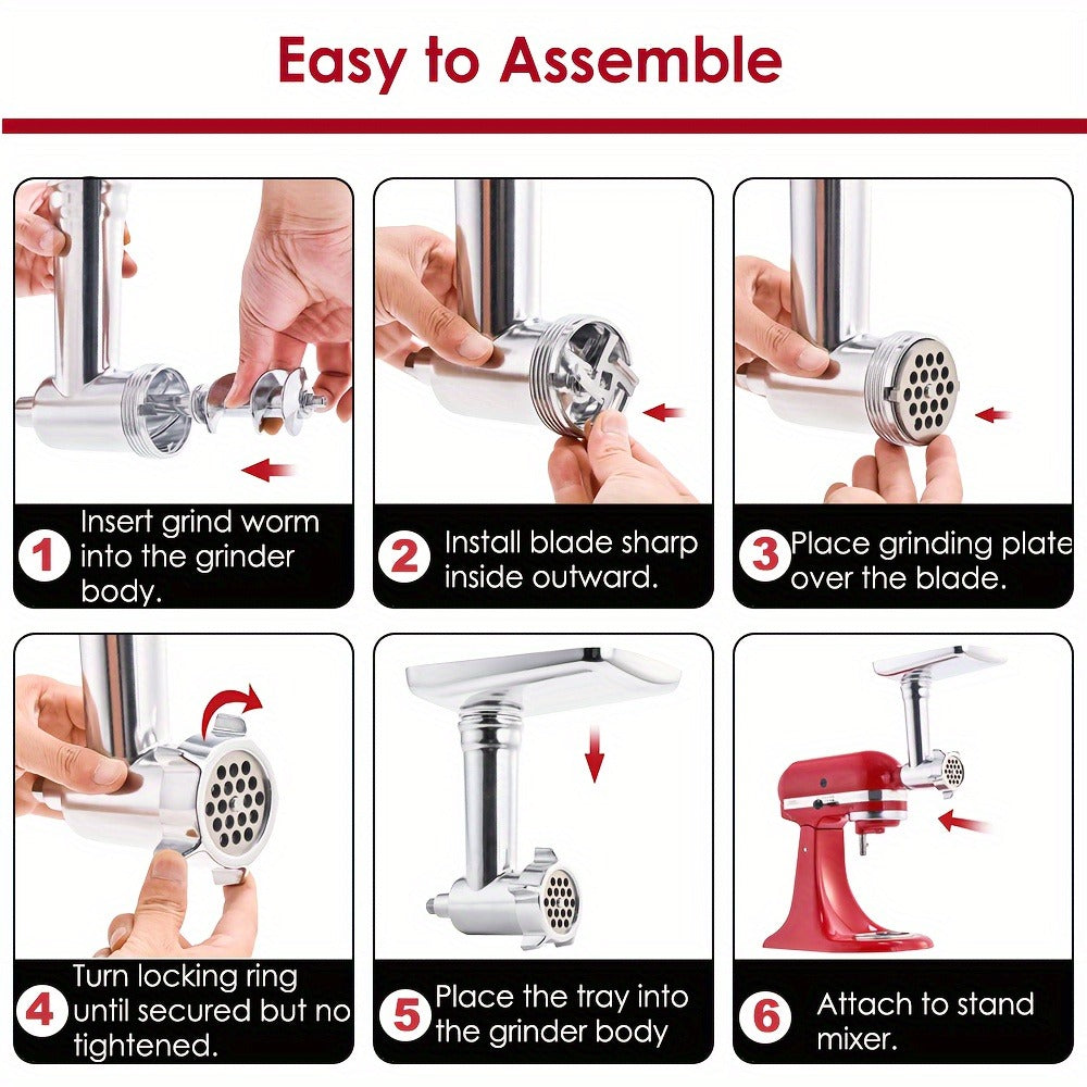 Metal Meat Grinder Attachment for KitchenAid Stand Mixers with 4 Grinding Plates 4 Blades for Home Cooking, Dining and Outdoor Meals