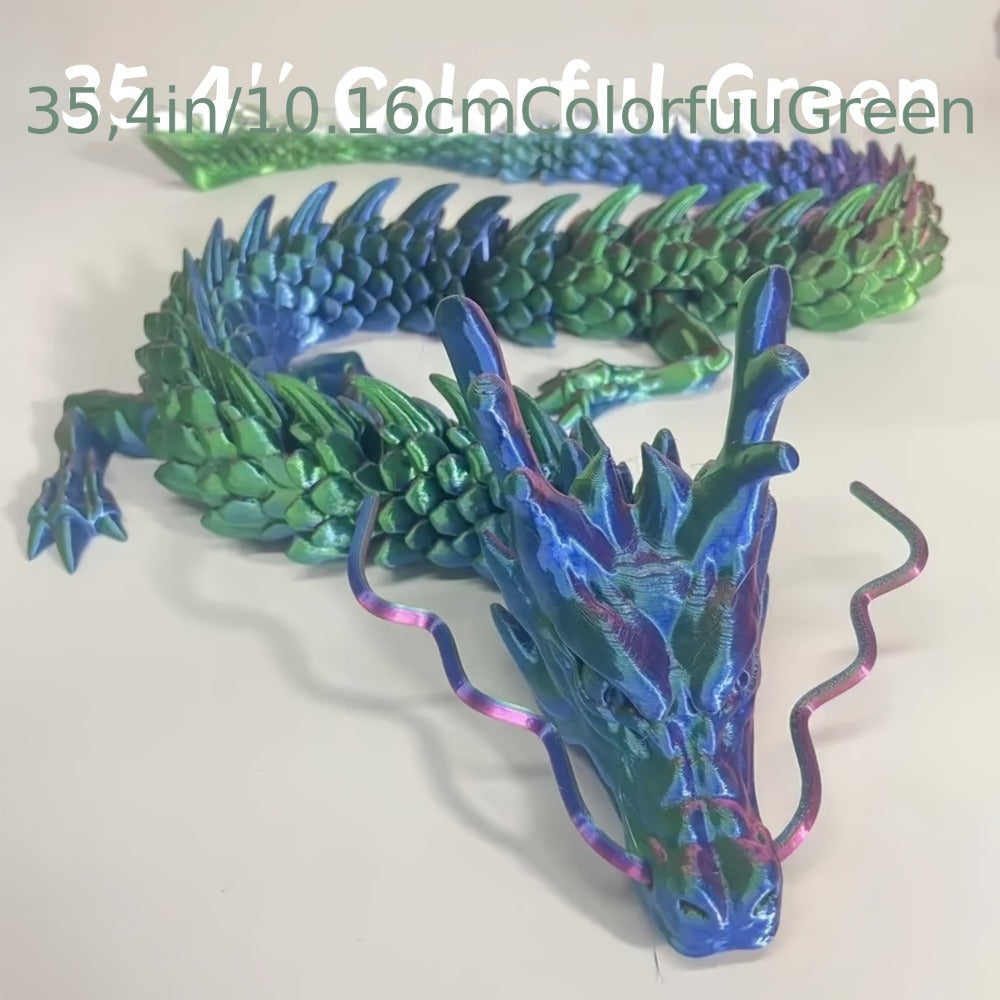 3D Printed Articulated Dragon Figurine 35.4" Giant Poseable Chinese Dragon Collectible Sculpture