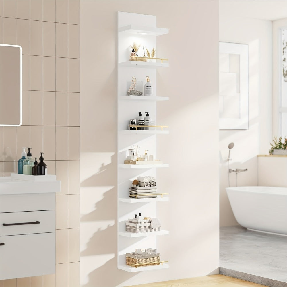 Floating Wall Shelves with LED Light - 6 & 8 Tier Wall Mounted Display Shelf Unit with Anti-Slip Rails for Bedroom