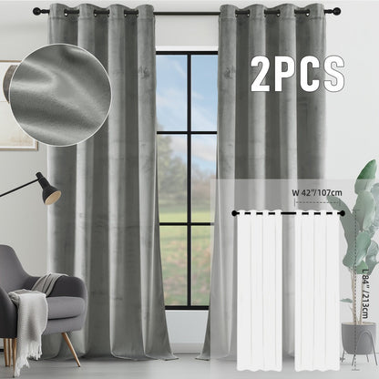 Velvet Room Darkening Curtains 2 Panels, Grommet Top Thermal Insulated Soundproof Blackout Curtains for Living Room Bedroom