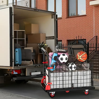 Folding Platform Cart with Removable Cage & Silent Wheels, 400-, Anti-Skid Deck, Telescopic Handle for Moving