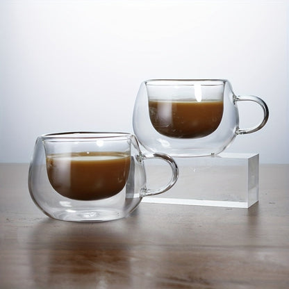 Double Wall Glass Coffee Cups with Handle Insulated Transparent Borosilicate Espresso for Entryways, Bedrooms and Living Spaces