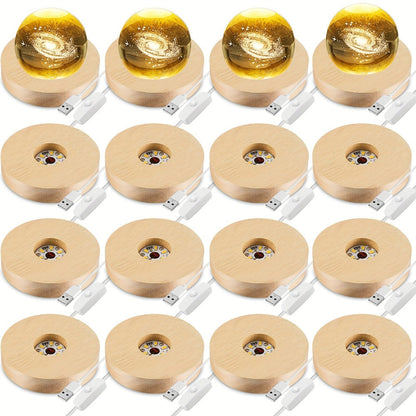 LED Light Base Wooden Display Stand 16 Pack USB Powered White Light Base for 3D Crystal for Parties, Celebrations and Guest Favors