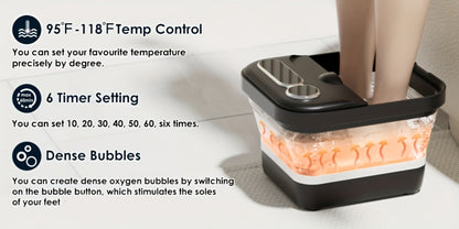 Foot Spa Massager Collapsible with Heater & Temperature Control – Foot Bath with Bubbles, 6 Massage Rollers, Vibration