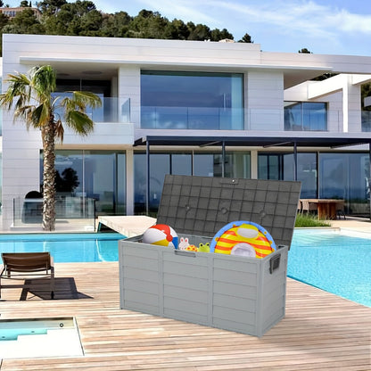 75 Gallon Deck Box with Wheels, 284L Resin Outdoor Storage Box Lockable Plastic Container for Patio