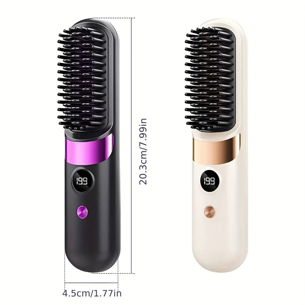 Cordless Hair Straightening Brush USB Rechargeable Portable Heated Straightener Comb Mini, for Home, Travel and Salon Hair Styling