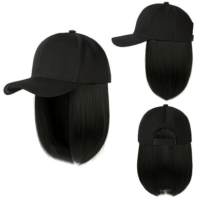 Baseball Cap Wig Women 2-in-1 Short Bob 12 Inch Glueless Synthetic Straight Breathable Adjustable Heat Resistant Natural Look Easy Wear 4