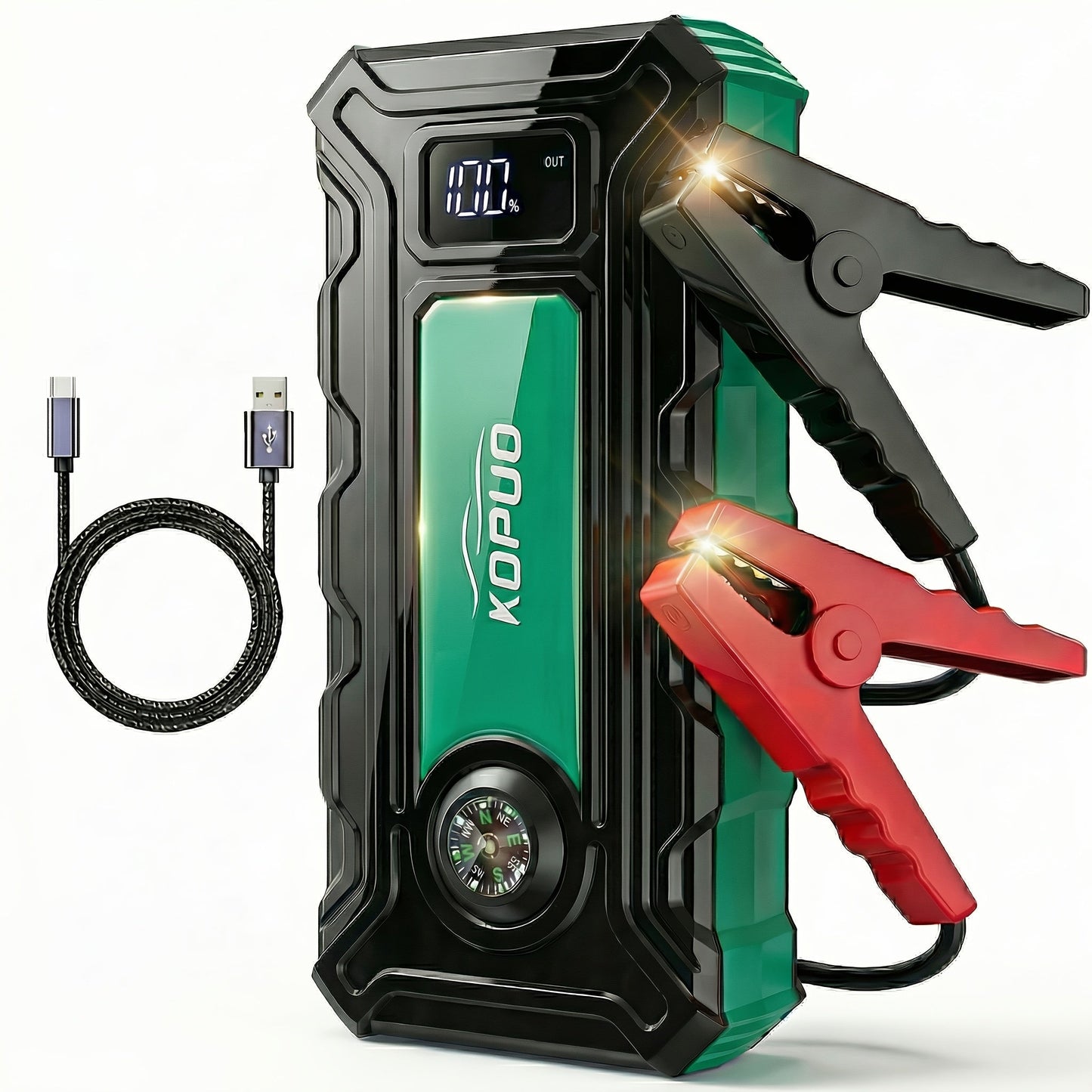 Red or Green Jump Starter with Digital Battery Display and Smart-Clip or Straight-Clip Cable Options